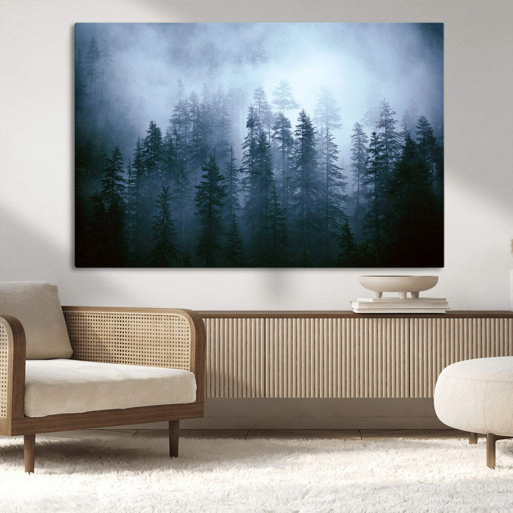Foggy Pines Misty Forest Wall Art Print