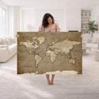 Custom Beige Modern Push Pin World Map Canvas Print, Family Travel Tracker, Dining Room and Home Office Decor