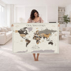 Personalized Travel Tracker Map with Pins, Framed World Map for Home and Office