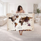 Personalized Framed Navy World Travel Map Wall Art with Pins, Honeymoon and Anniversary Gift, Living Room and Bedroom Decor