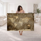 Personalized Framed Beige Push Pin Travel Map Canvas Print, Bucket List Map, Bedroom and Study Decor