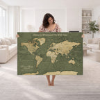 Personalized Framed Beige Geometric Push Pin World Map Canvas Print, Honeymoon and Anniversary Gift, Dining Room and Bedroom Decor