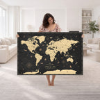Personalized Beige Push Pin World Map Canvas Print, Places Visited Tracker, Home Office and Study Decor