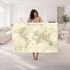 Personalized Beige Modern Push Pin World Map Wall Art, Honeymoon and Anniversary Gift, Bedroom and Study Decor