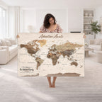 Personalized Framed White Modern Push Pin Travel Map Canvas Print, Bucket List Map, Dining Room and Study Decor
