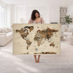 Vintage World Map Wall Art Canvas Print for Living Room, Office and Study