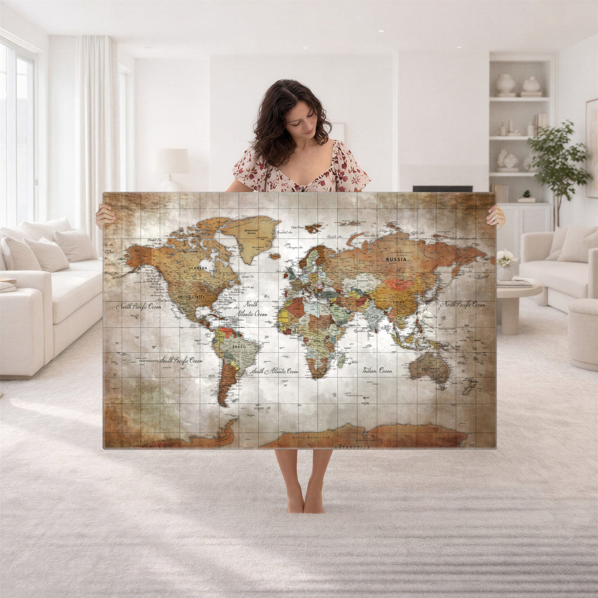 Vibrant Watercolor World Map Canvas Wall Art | Framed Travel Map
