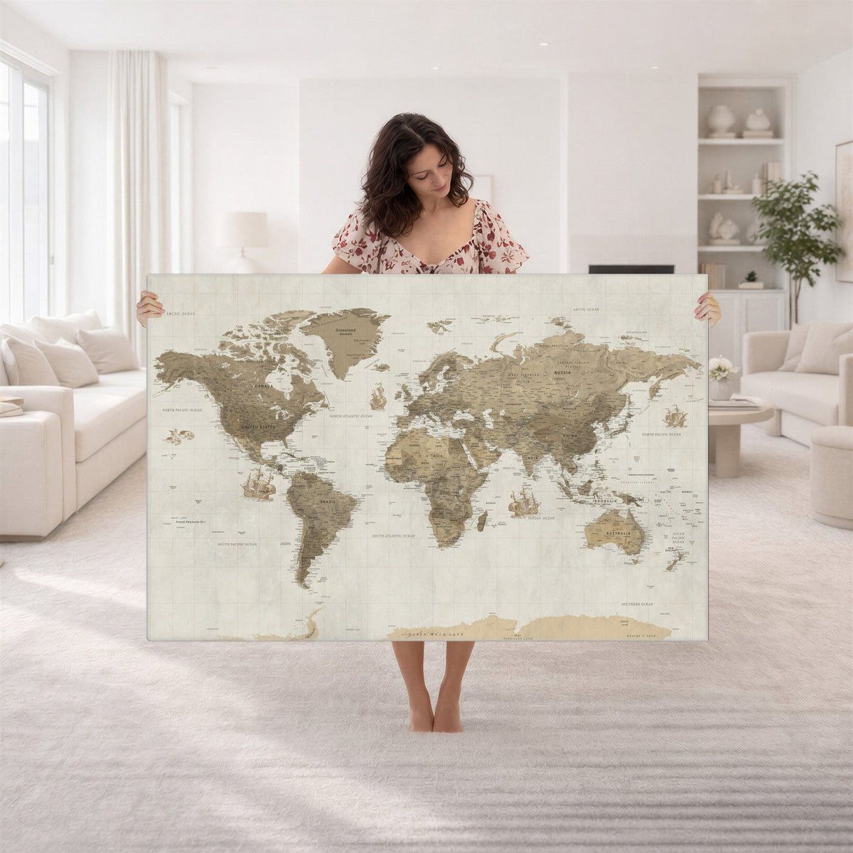 Detailed World Map Wall Art Canvas Print