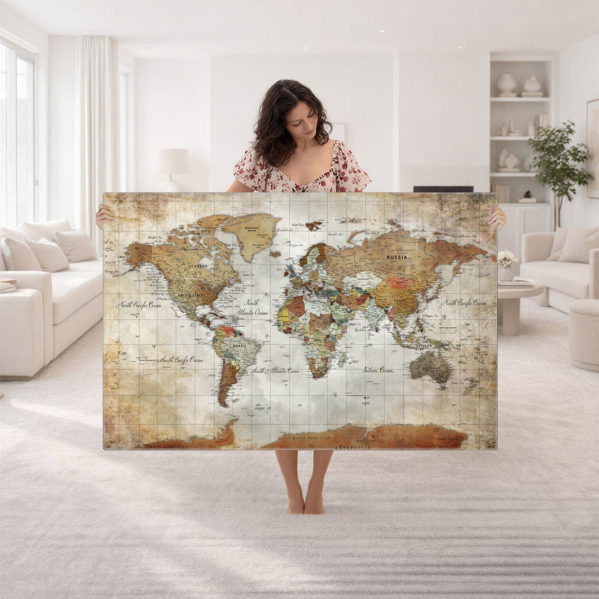 Custom Framed Modern Push Pin World Map Wall Art, Places Visited Tracker, Home Office and Entryway Decor