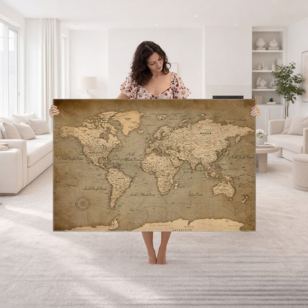 Dark World Map Canvas Print | Framed Travel Map Wall Art