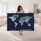 Blue Detailed World Map Wall Art Canvas Print | Modern Framed Map