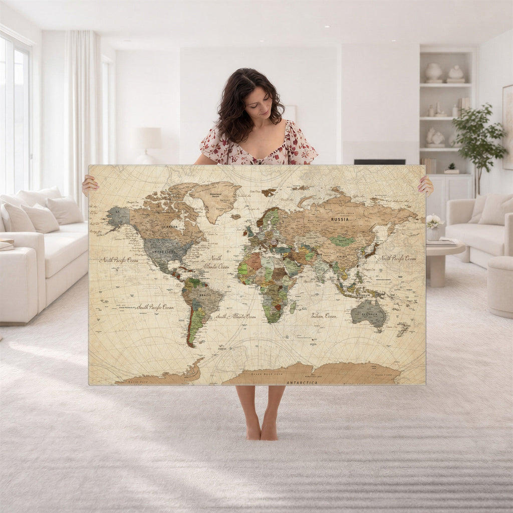 Framed World Map Wall Art for Home and Office Decor