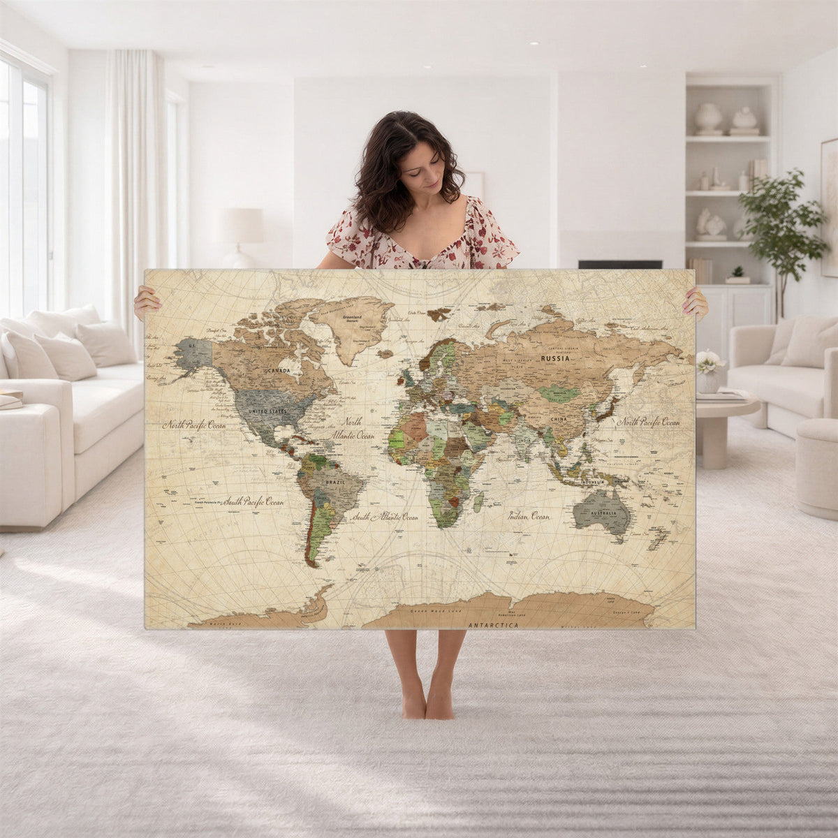 Framed World Map Wall Art for Home and Office Decor