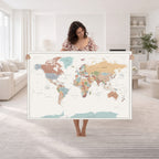 Pastel Colors World Map Wall Art Canvas Print