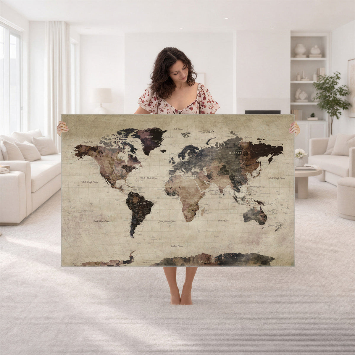 World Map Canvas Print, Detailed Map of the World, Adventure Gift for Couples and Anniversaries