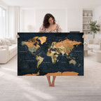 Vintage World Map Canvas Wall Art | Detailed Map with Countries, Oceans and Continents