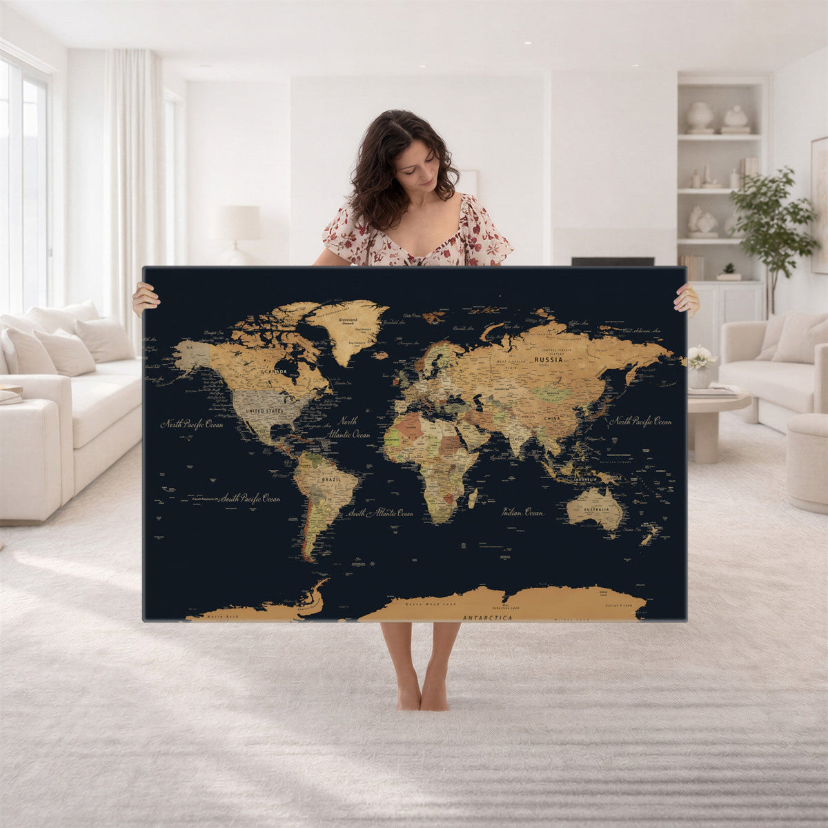 Vintage World Map Earth Globe Countries Oceans Continents