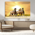 Wild Horses Wall Art Canvas Print, Framed Galloping Herd