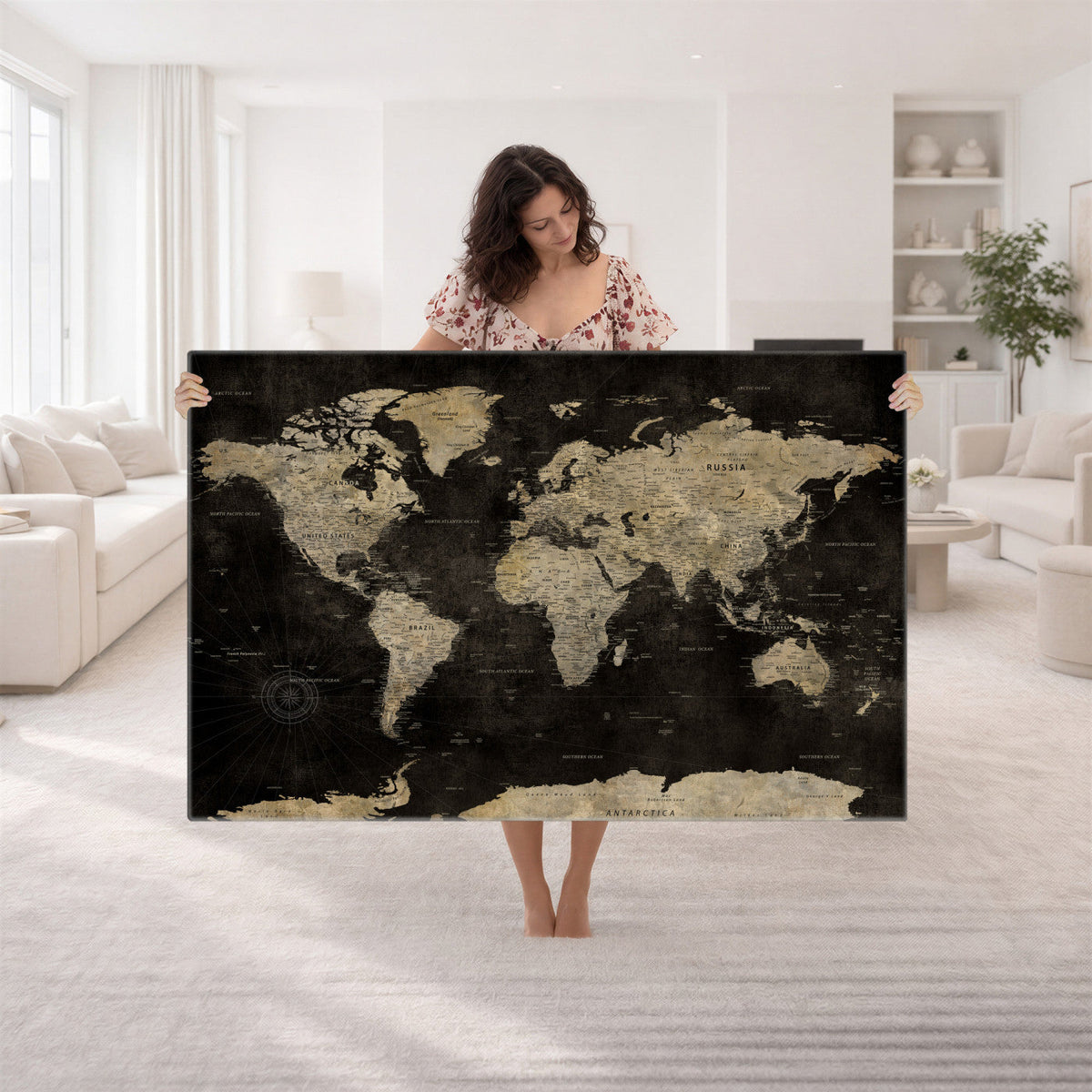 Push Pin World Map Canvas Wall Art Print, Interactive Travel Map