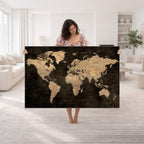 Brown World Map Canvas Print | Modern Travel Map Wall Art