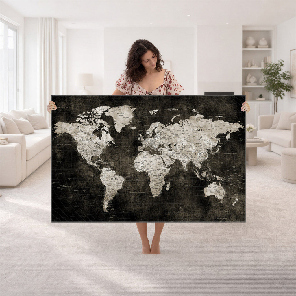 Vintage World Map Wall Art Canvas Print | Framed Large Map Wall Art