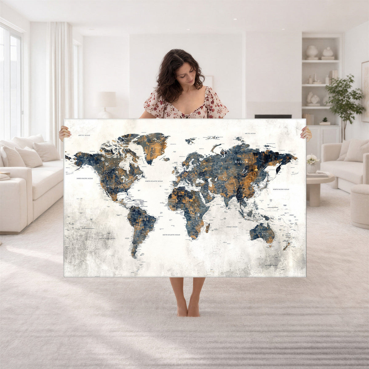 World Map Wall Art Canvas Print for Office Wall Decor