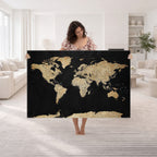 Beige World Map Canvas Wall Art Print, Minimal Black and Beige Map