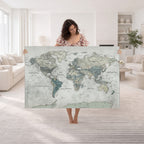 Neutral Vintage World Map Canvas Wall Art Print, Classic Map Artwork