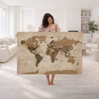 World Map Canvas Wall Art Print, Detailed Global Map Artwork