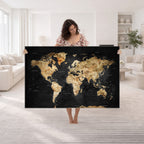 World Map Canvas Wall Art with Famous Landmarks | Framed Travel Map