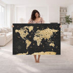 Vintage Blue and Brown World Map Canvas Wall Art | Framed Rustic Map Print