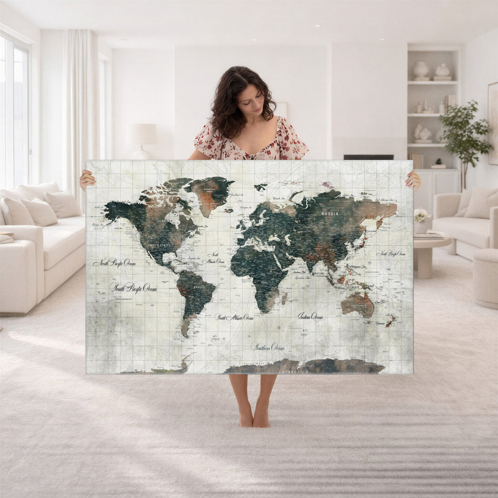 World Map Canvas Print | Framed Travel Map Wall Art for Couples