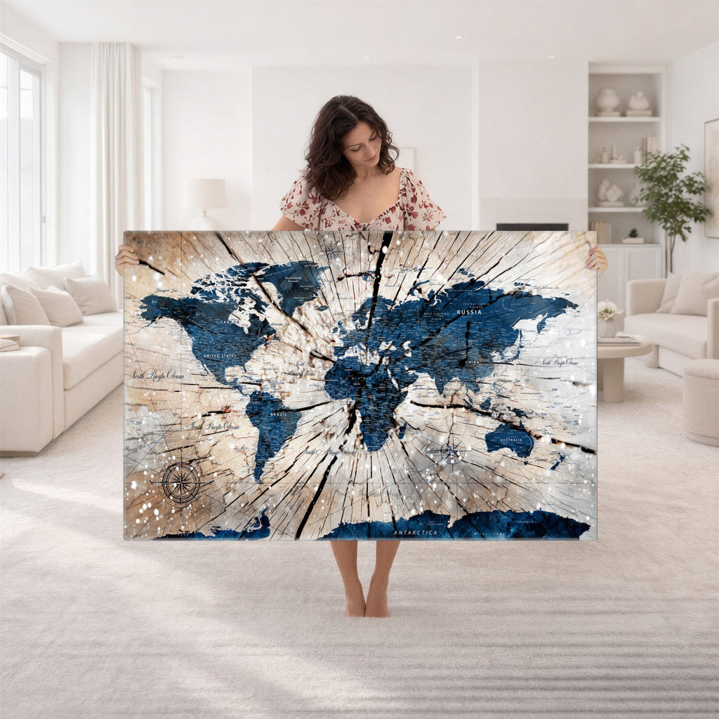 Rustic World Map Canvas Print | Framed Wall Art for Couples