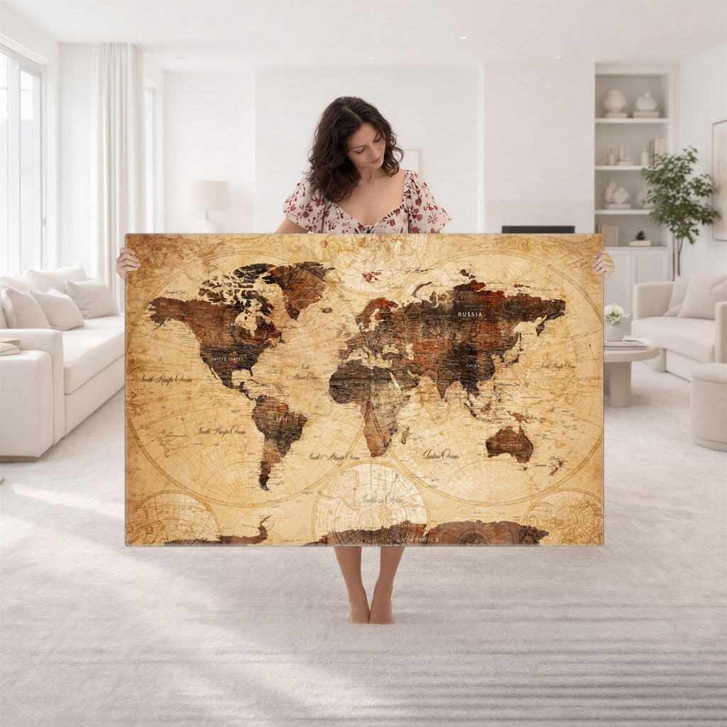 Modern Red and Gray World Map Canvas Print | Framed Wall Art