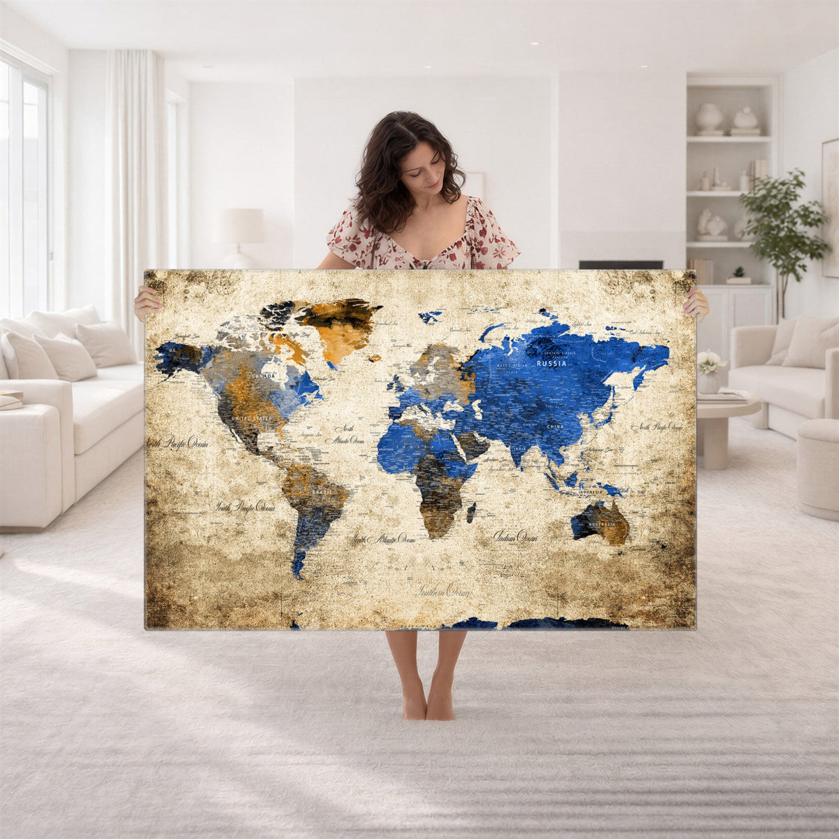 World Map Canvas Print | Colorful Abstract Travel Map, Framed Wall Art