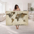 Vintage World Map Canvas Wall Art | Framed Antique Style Travel Map