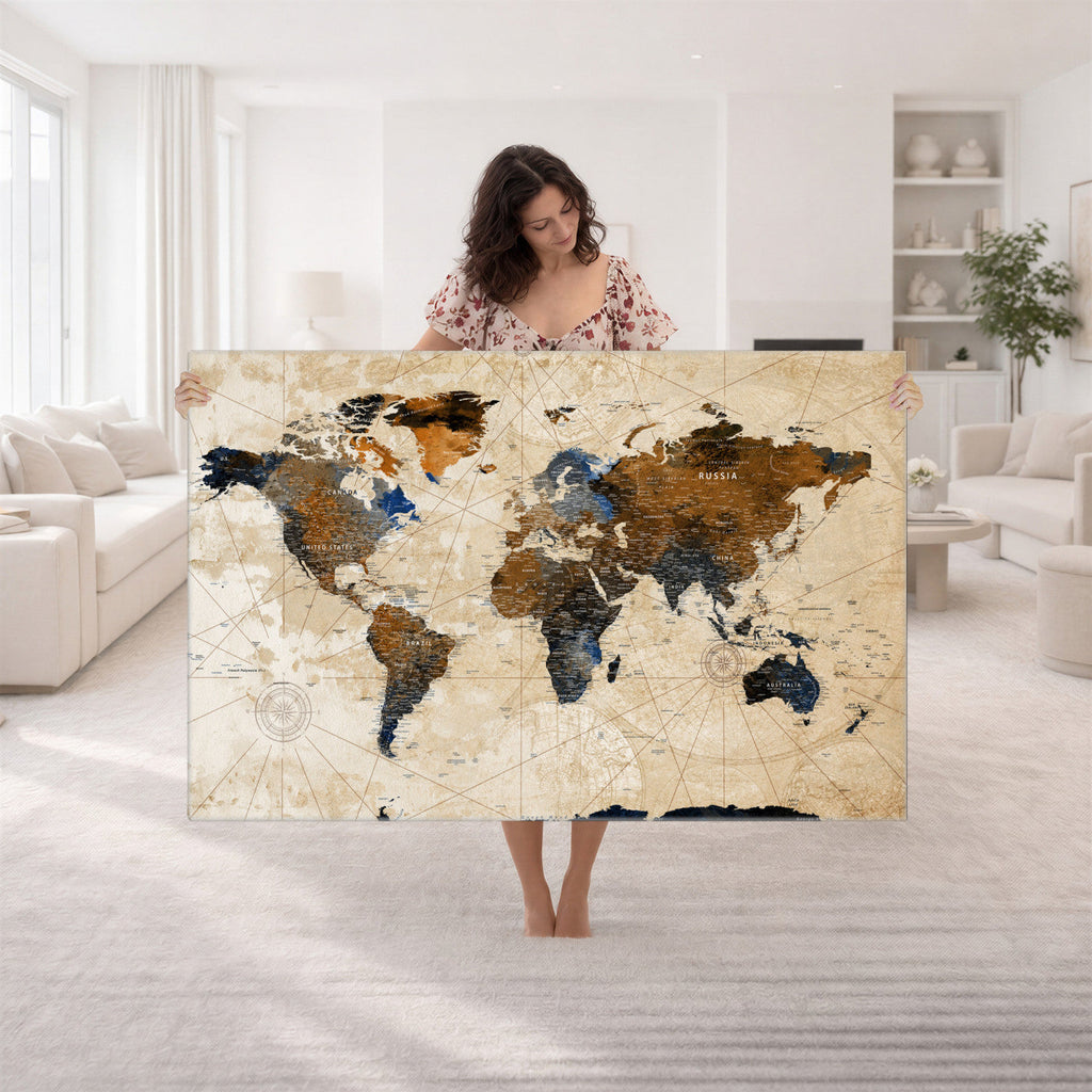World Map Canvas Art Print | Framed Travel Map Wall Art
