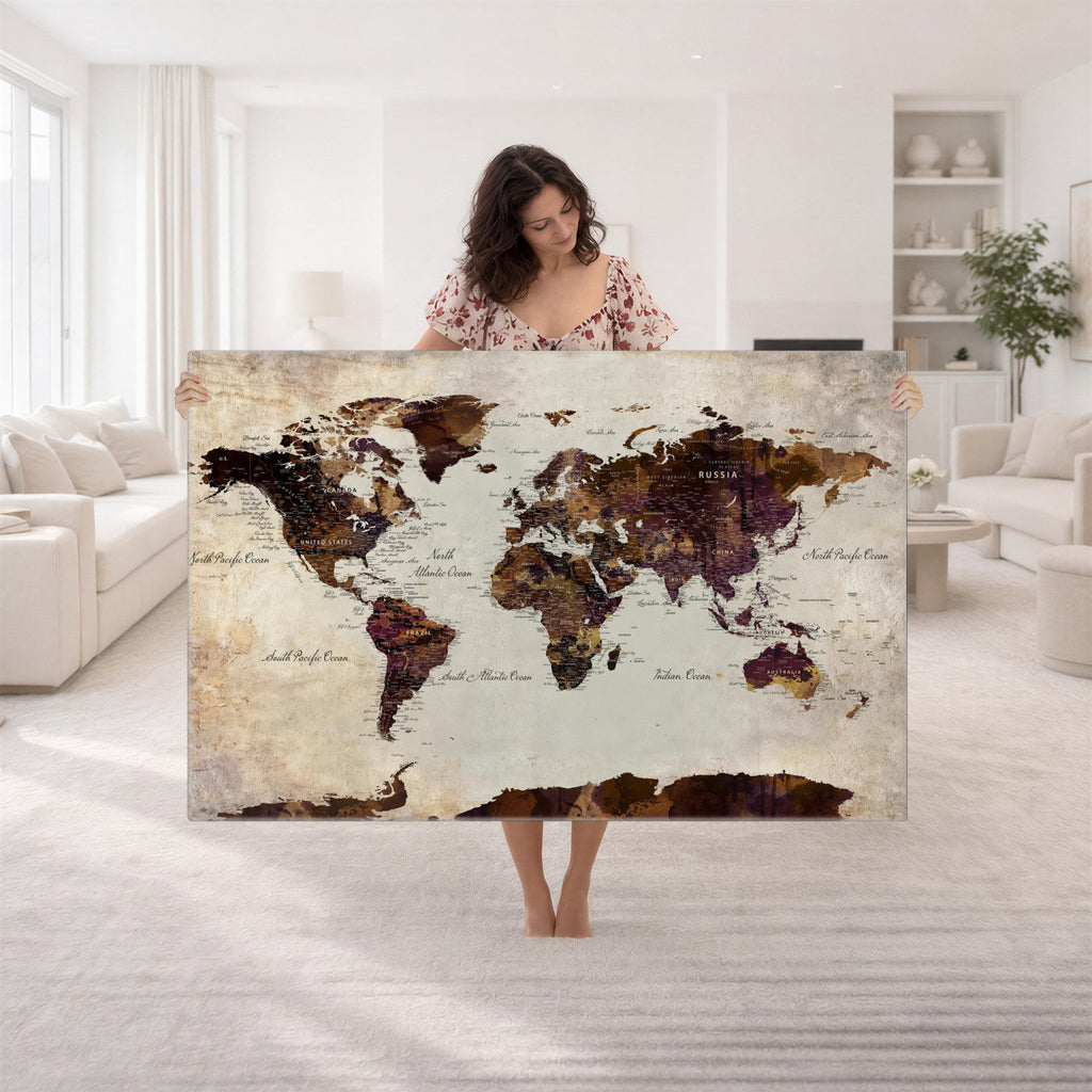 World Map Canvas Triptych | Colorful Global Wall Art for Living Rooms