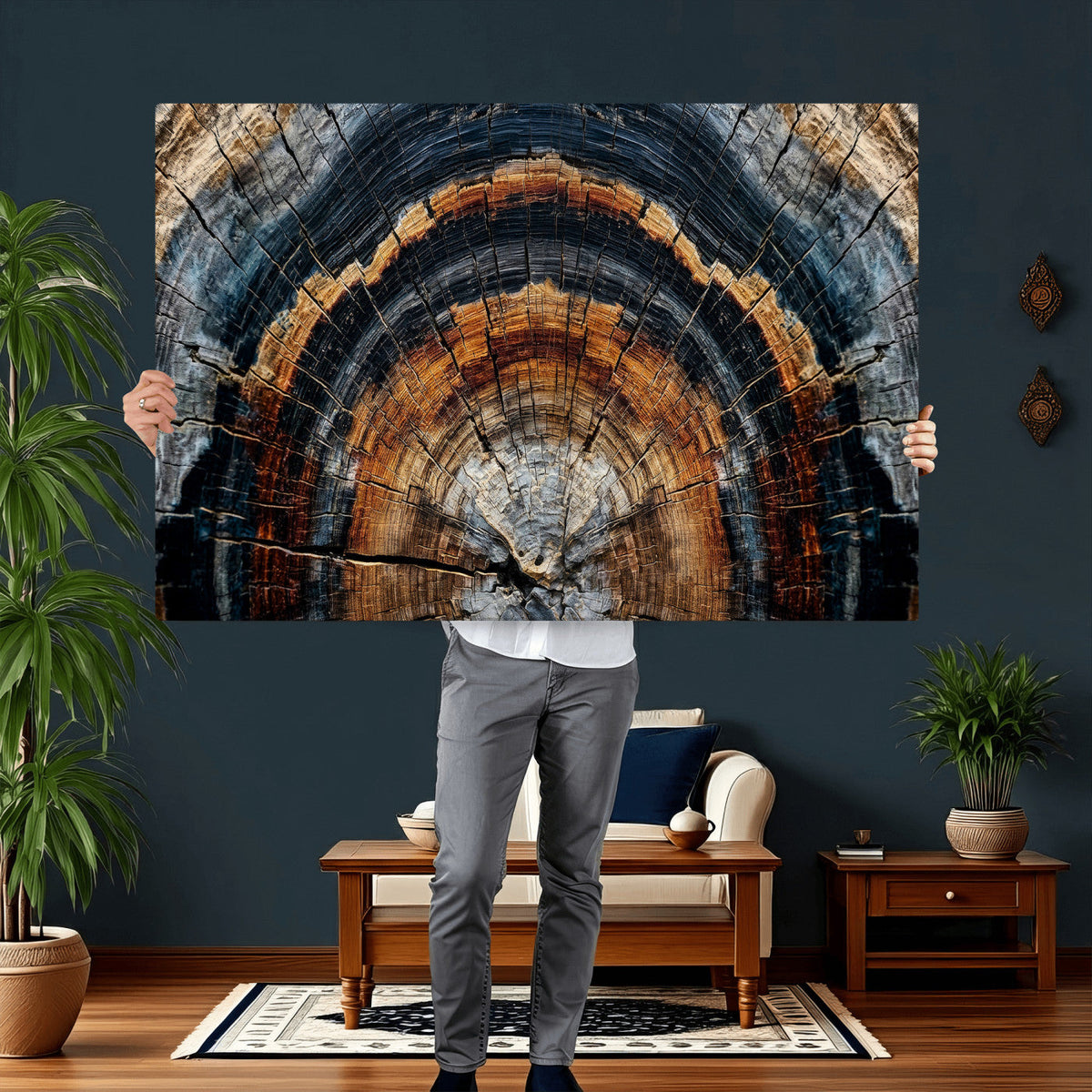 Abstract Wood Grain Canvas Print, Tree Ring Pattern Wall Art, Extra Large Living Room Wall Decor