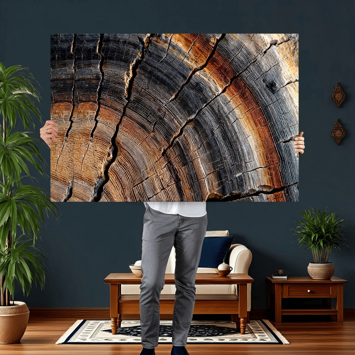 Abstract Tree Ring Wall Art Print, Natural Rustic Wood Grain Canvas