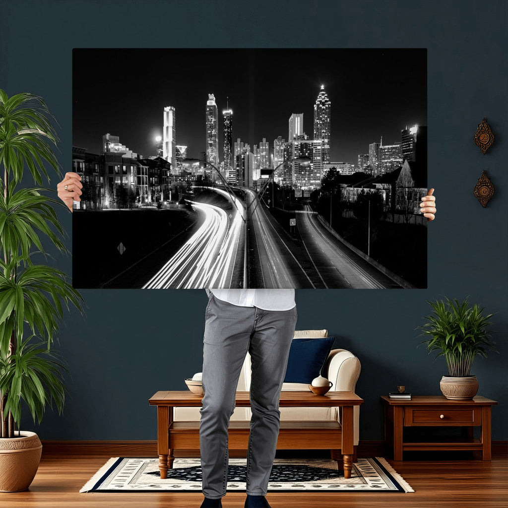 Atlanta Skyline Wall Art Canvas Print, Atlanta Downtown Night Cityscape