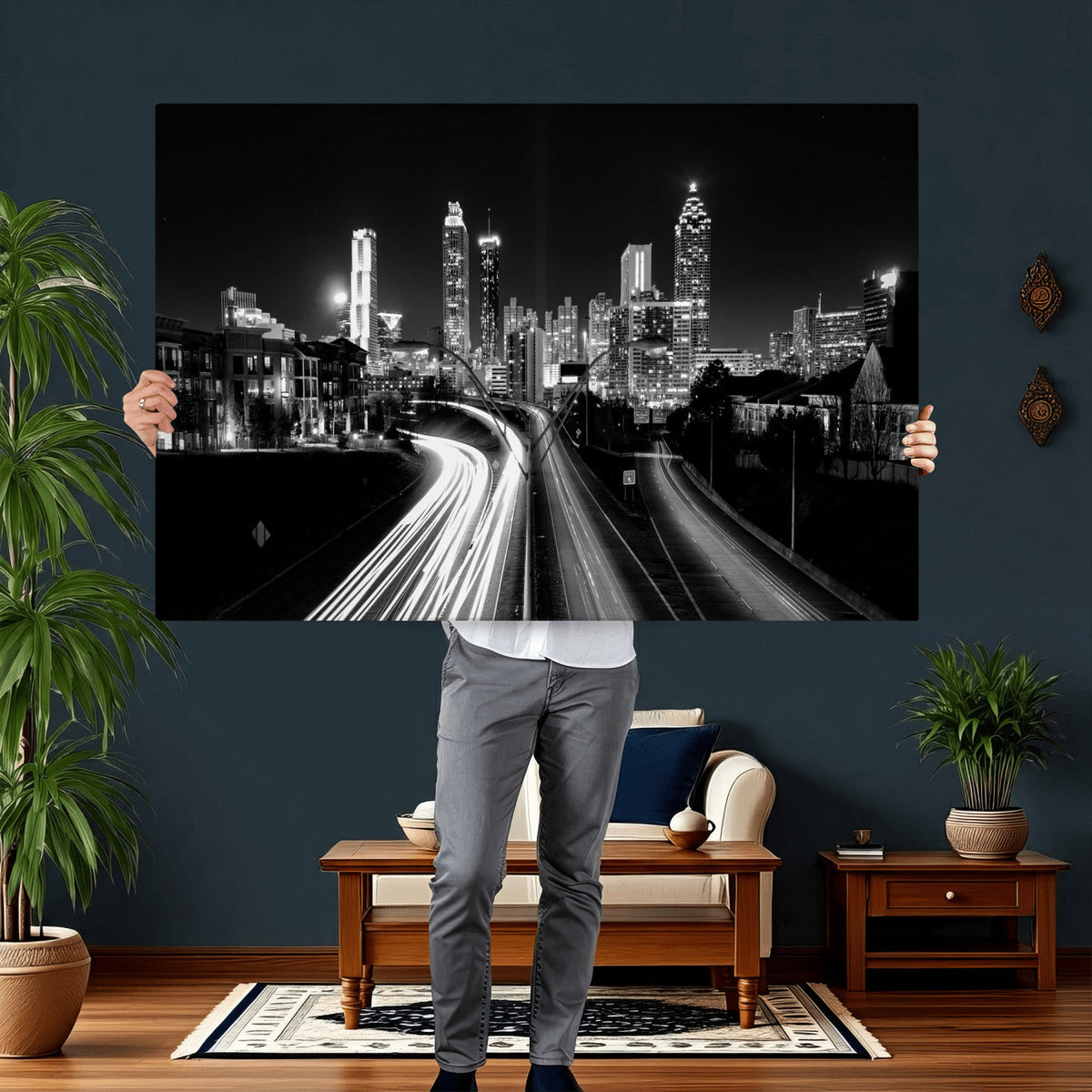 Atlanta Skyline Wall Art Canvas Print, Atlanta Downtown Night Cityscape