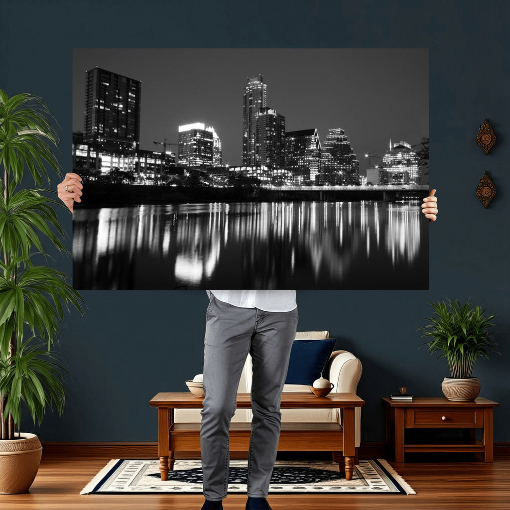 Austin Skyline Wall Art Canvas Print, Austin Downtown Night Cityscape