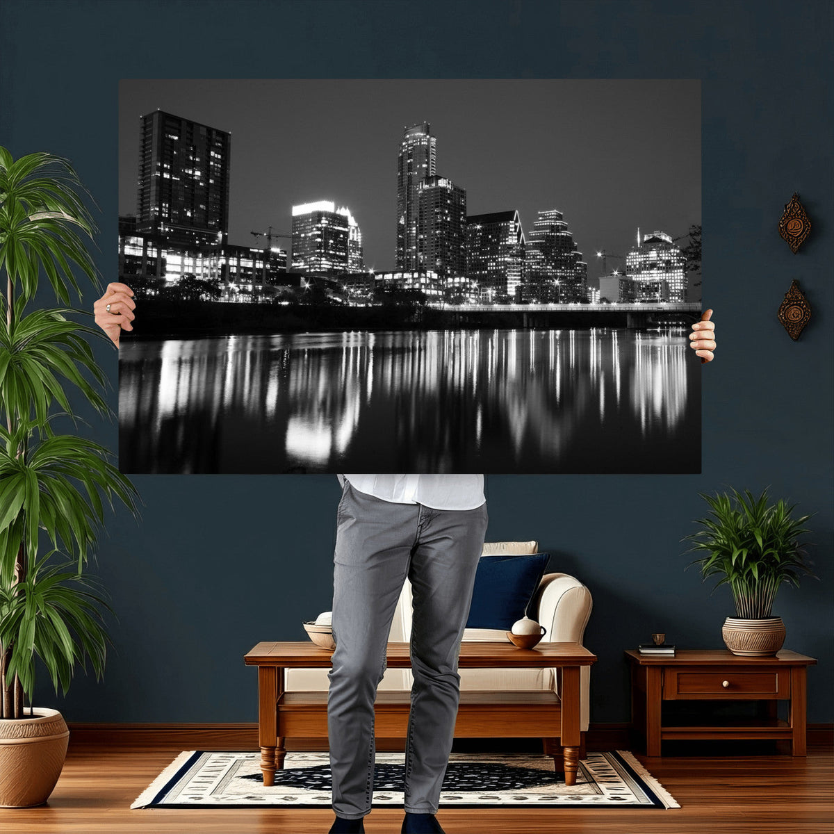 Austin Skyline Wall Art Canvas Print, Austin Downtown Night Cityscape