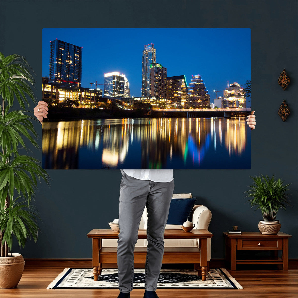 Austin Skyline Wall Art Canvas Print, Austin Downtown Night Cityscape