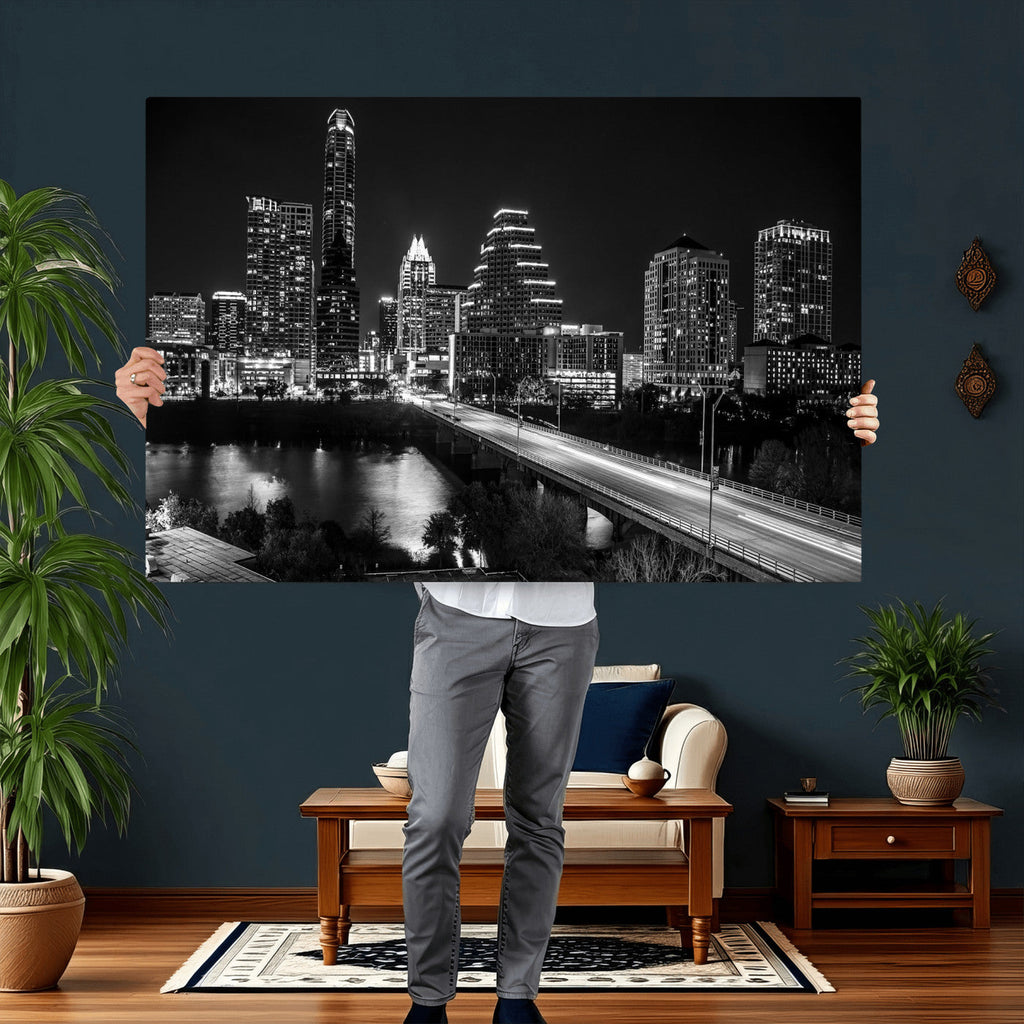 Austin Skyline Wall Art Canvas Print, Austin Downtown Night Cityscape