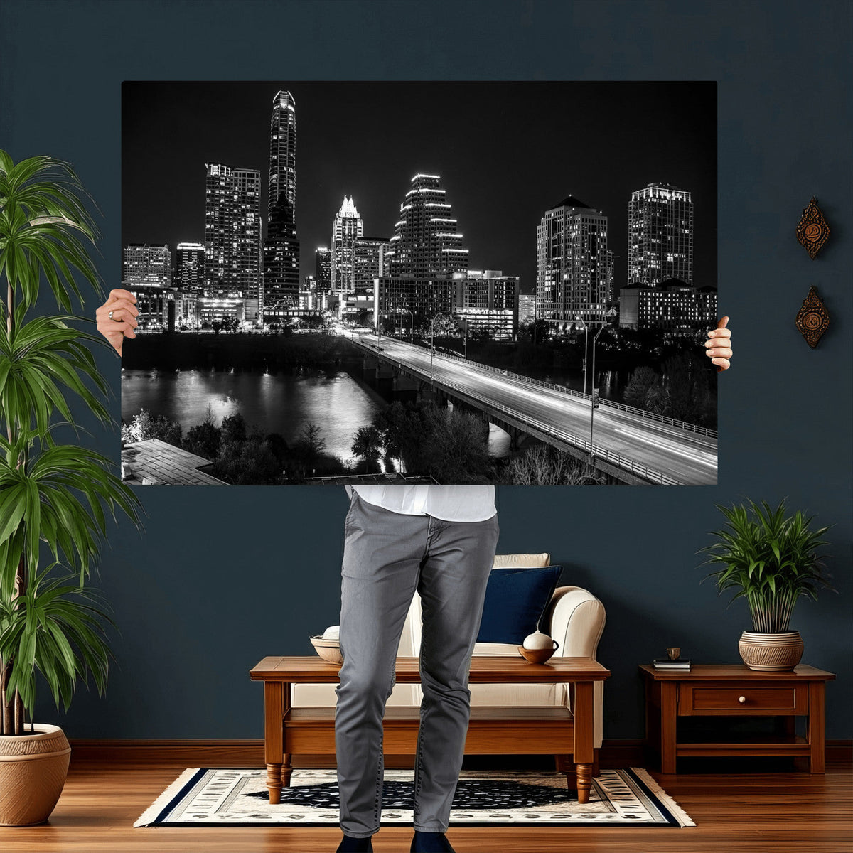 Austin Skyline Wall Art Canvas Print, Austin Downtown Night Cityscape