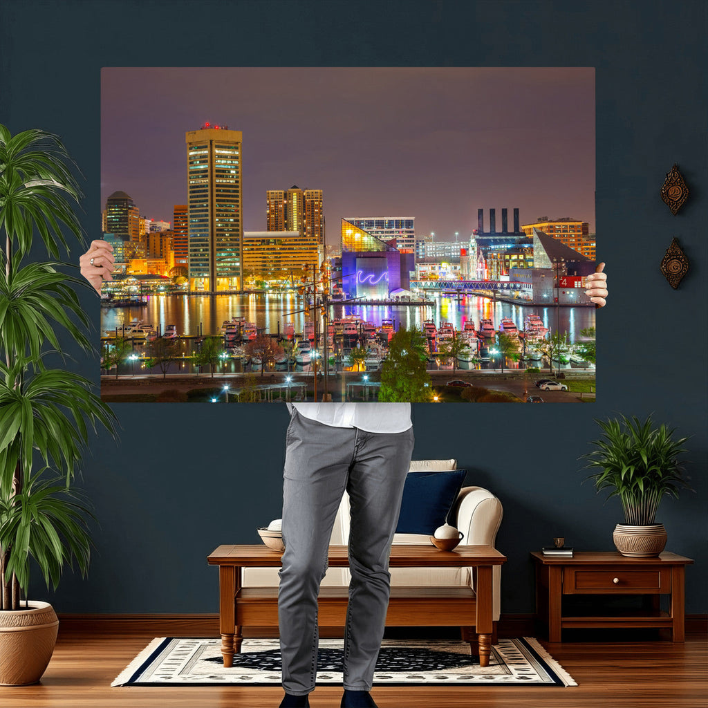 Baltimore Skyline Wall Art Canvas Print, Baltimore Downtown Night Cityscape