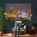 Baltimore Skyline Wall Art Canvas Print, Baltimore Downtown Night Cityscape