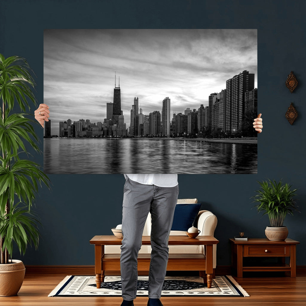 Chicago Wall Art Canvas Print, Chicago City Downtown Night Cityscape